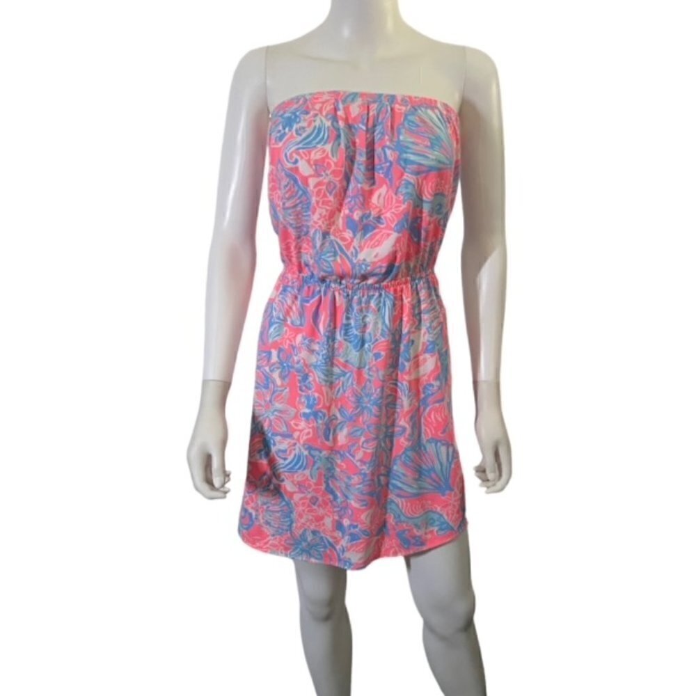 Lilly Pulitzer Windsor Summer Siren Pink Sun Ray Strapless Dress XSmall